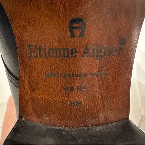 Etienne Aigner Black Leather Booties Silver Buckle Brazil Career Casual Size 8 - Picture 6 of 11